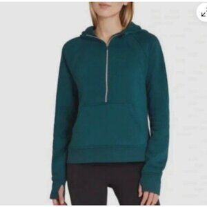 NEW Danskin Womens Mixed Rib Cozy Half Zip Hoodie L Fleece Blue Teal